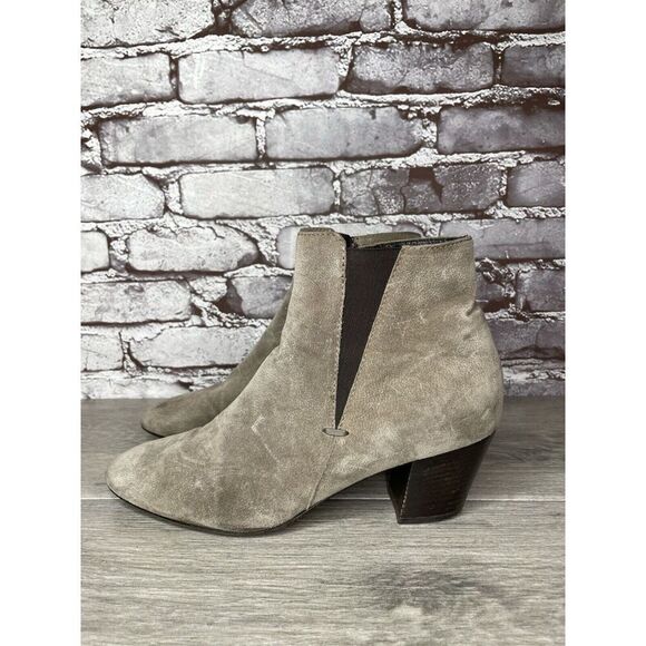 Aquatalia Taupe Suede Leather Side Zip Heel Ankle Booties Women’s Sz 10M US/41EU - Picture 1 of 16